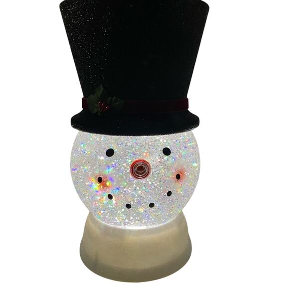 SNOWMAN WATER GLOBE LIGHT UP SWIRLING GLITTER PEDESTAL 3-WICK CANDLE HOLDER NEW! - Picture 4 of 6